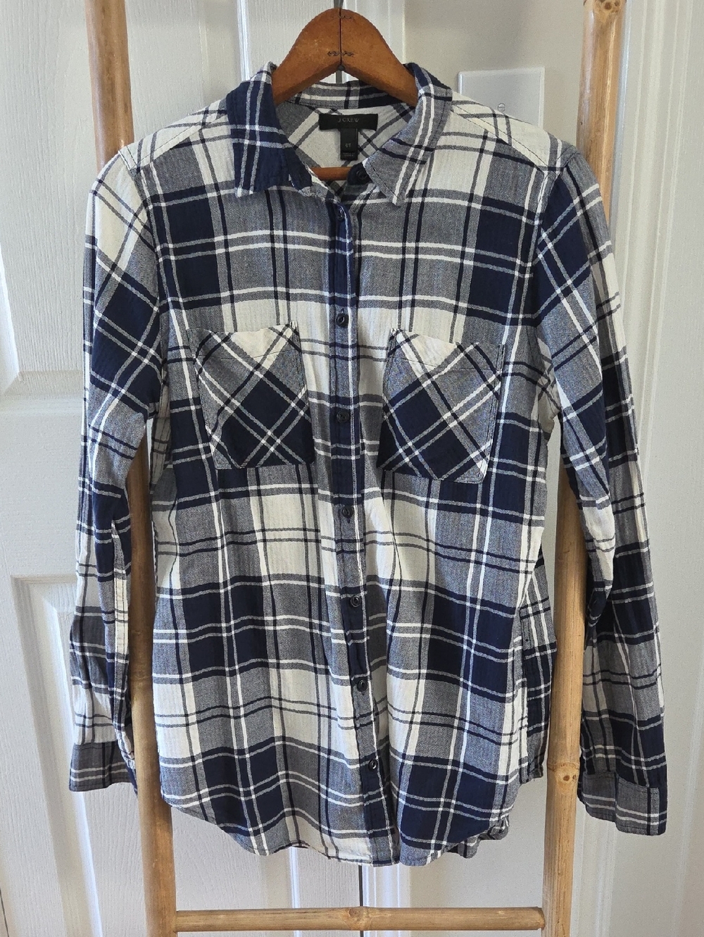 J. Crew Navy & White Cotton Plaid Button-Down Shirt 6T Style H4188